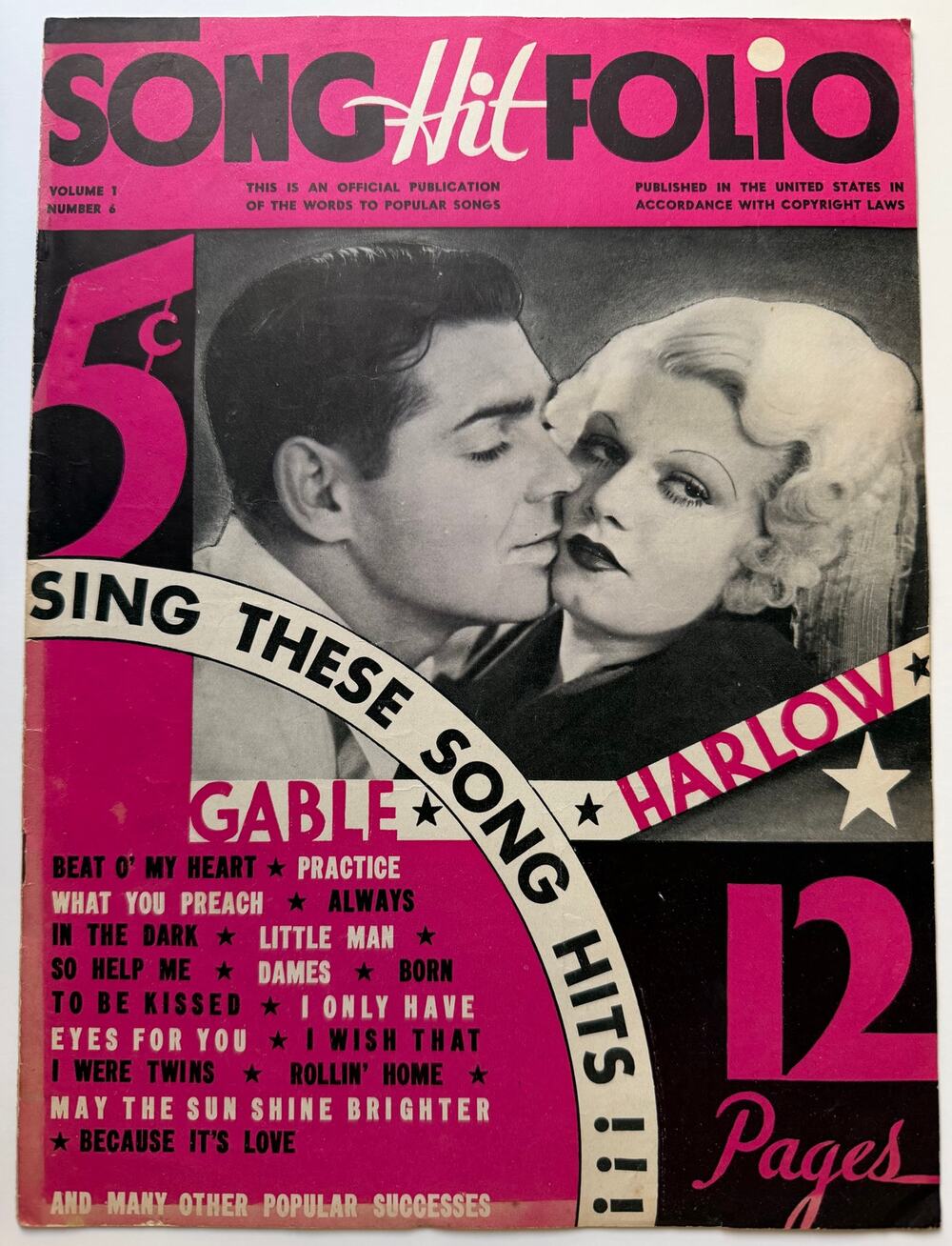 1934 Clark Gable Jean Harlow Magazine Hold Your Man, Red Dust Saratoga Hollywood
